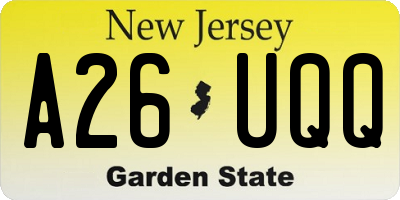 NJ license plate A26UQQ