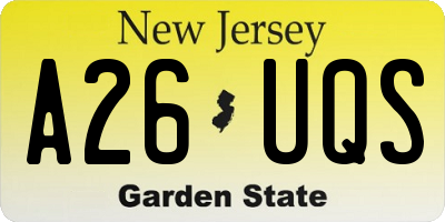 NJ license plate A26UQS