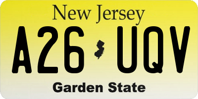 NJ license plate A26UQV