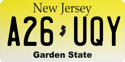 NJ license plate A26UQY