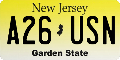 NJ license plate A26USN