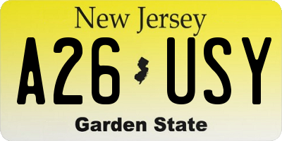 NJ license plate A26USY