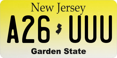 NJ license plate A26UUU