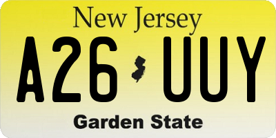 NJ license plate A26UUY