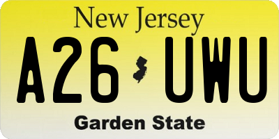 NJ license plate A26UWU