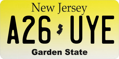 NJ license plate A26UYE