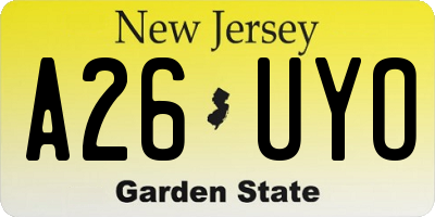 NJ license plate A26UYO