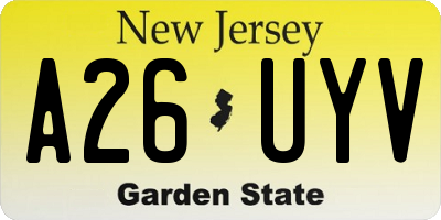 NJ license plate A26UYV