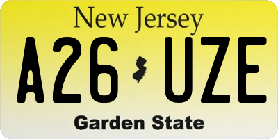 NJ license plate A26UZE