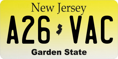 NJ license plate A26VAC