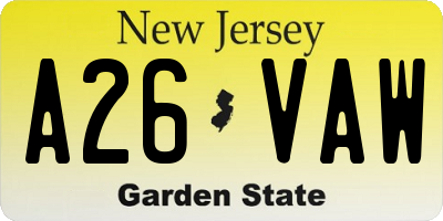 NJ license plate A26VAW