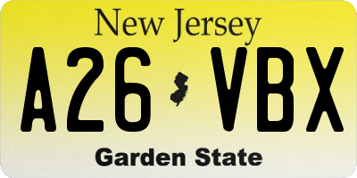 NJ license plate A26VBX