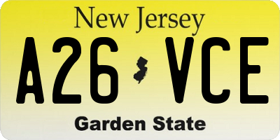 NJ license plate A26VCE