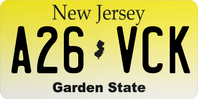 NJ license plate A26VCK