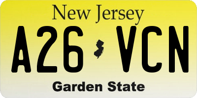NJ license plate A26VCN