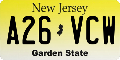 NJ license plate A26VCW