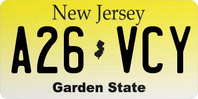 NJ license plate A26VCY