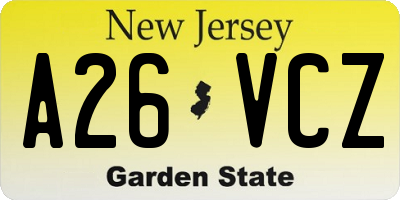 NJ license plate A26VCZ