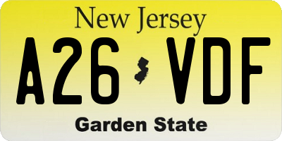 NJ license plate A26VDF