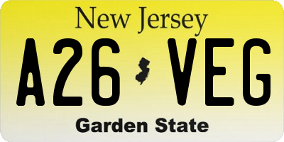 NJ license plate A26VEG