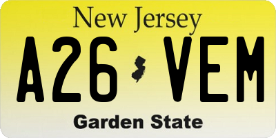 NJ license plate A26VEM