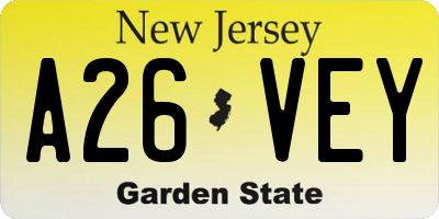 NJ license plate A26VEY