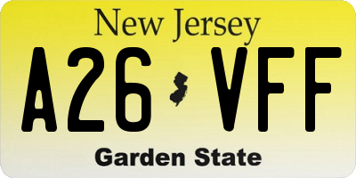 NJ license plate A26VFF