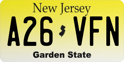 NJ license plate A26VFN