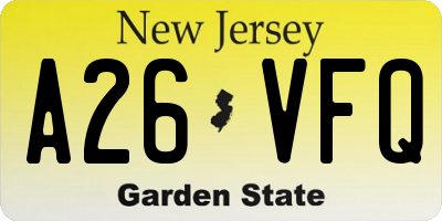 NJ license plate A26VFQ