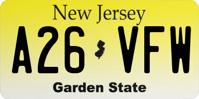 NJ license plate A26VFW