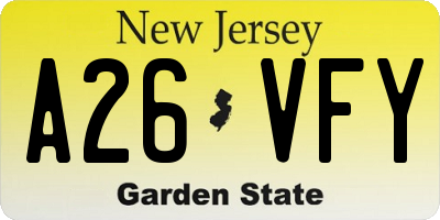 NJ license plate A26VFY