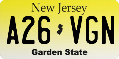 NJ license plate A26VGN