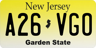 NJ license plate A26VGO