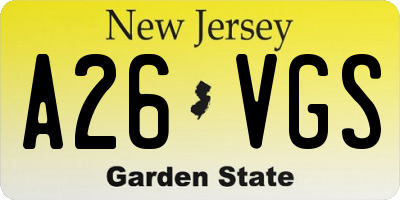 NJ license plate A26VGS