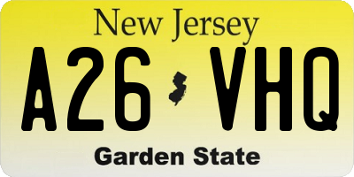 NJ license plate A26VHQ