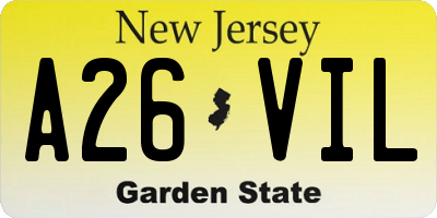 NJ license plate A26VIL