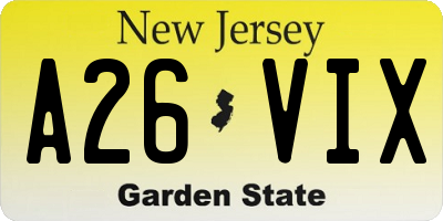 NJ license plate A26VIX