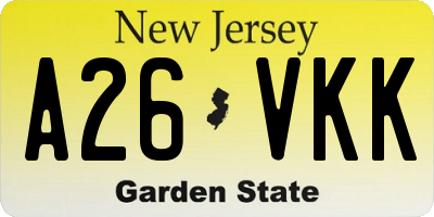 NJ license plate A26VKK