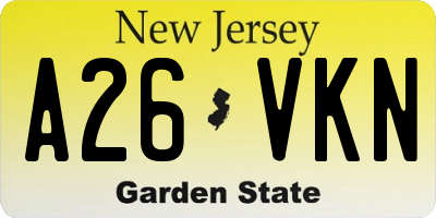 NJ license plate A26VKN