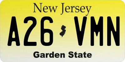 NJ license plate A26VMN