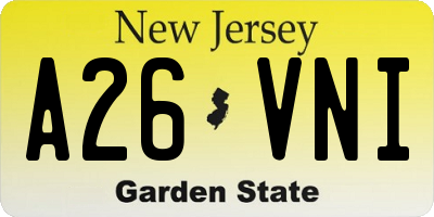 NJ license plate A26VNI