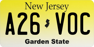 NJ license plate A26VOC