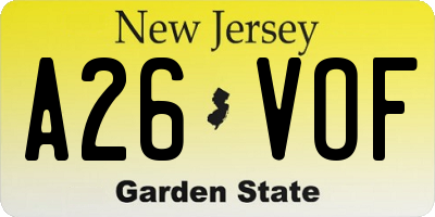 NJ license plate A26VOF