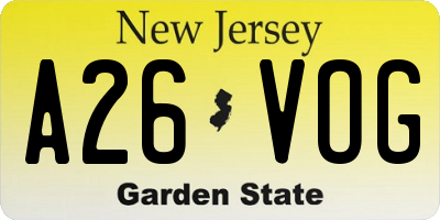 NJ license plate A26VOG