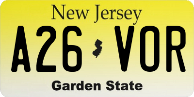 NJ license plate A26VOR