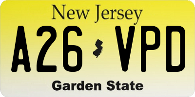 NJ license plate A26VPD