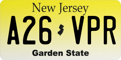 NJ license plate A26VPR
