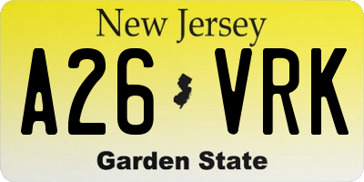 NJ license plate A26VRK