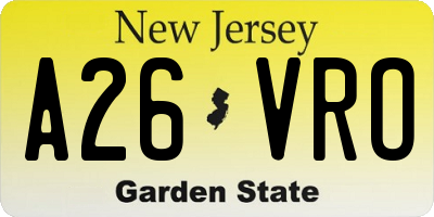 NJ license plate A26VRO