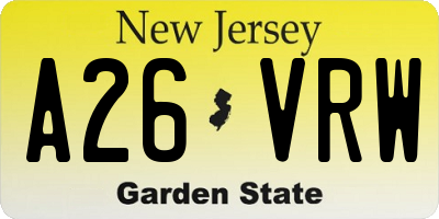 NJ license plate A26VRW